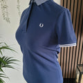 Ladies Fred Perry Navy Polo Shirt – Geometric Woven Collar | UK 10