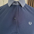 Ladies Fred Perry Navy Polo Shirt – Geometric Woven Collar | UK 10