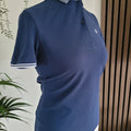 Ladies Fred Perry Navy Polo Shirt – Geometric Woven Collar | UK 10