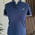 Ladies Fred Perry Navy Polo Shirt – Geometric Woven Collar | UK 10
